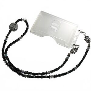 Beaded Lanyard/ID Holder Obsidion